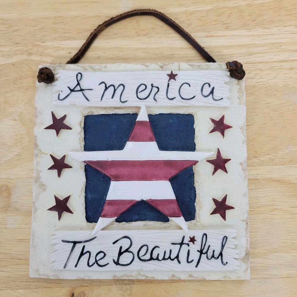 Vintage Americana 3D Plaque "America The Beautiful" Rustic Farmhouse Folk Art